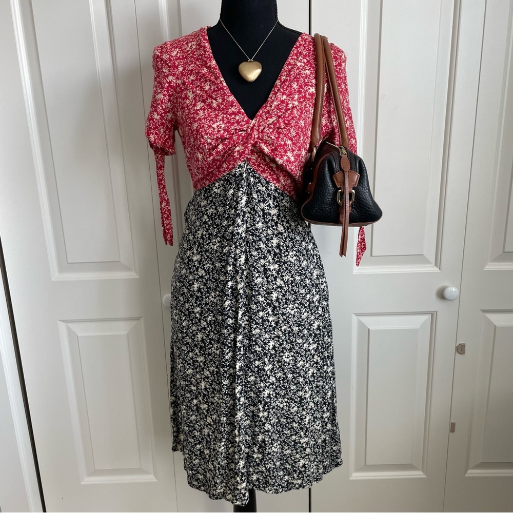 Vintage Floral Two Tone Midi Dress